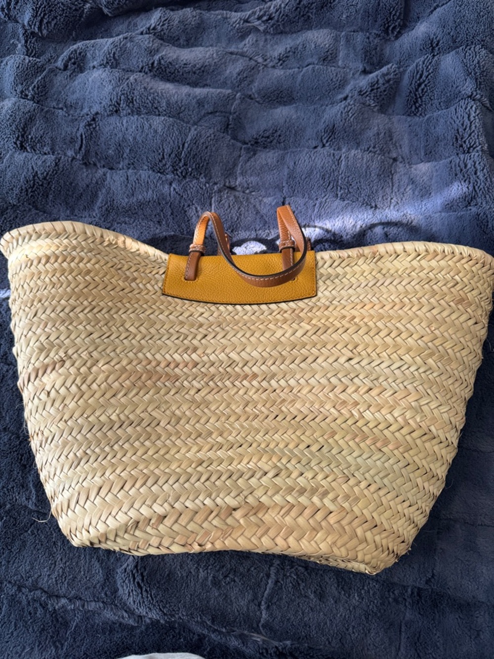 Furla Yellow Woven Tote with Tan Leather Handles - Picture 5 of 12